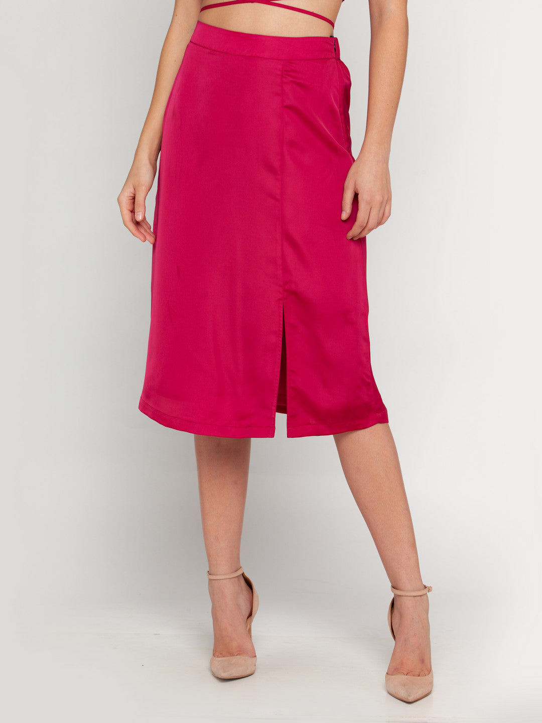 Pink Solid Elasticated Skirt