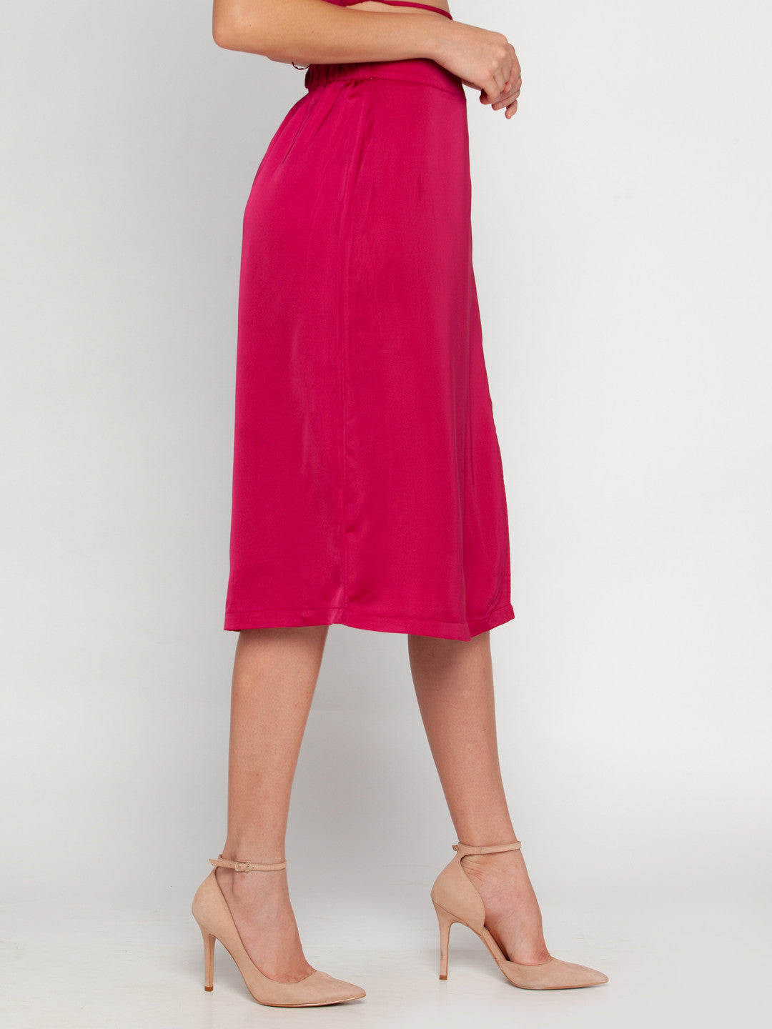 Pink Solid Elasticated Skirt