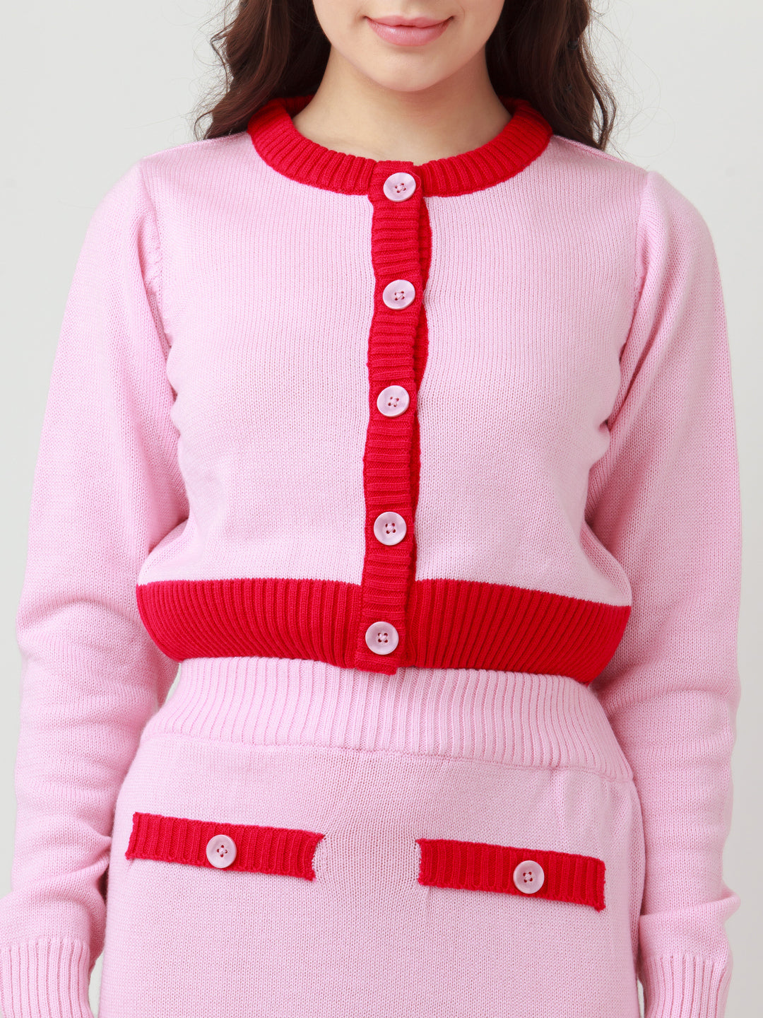 Pink Solid Fitted Sweater