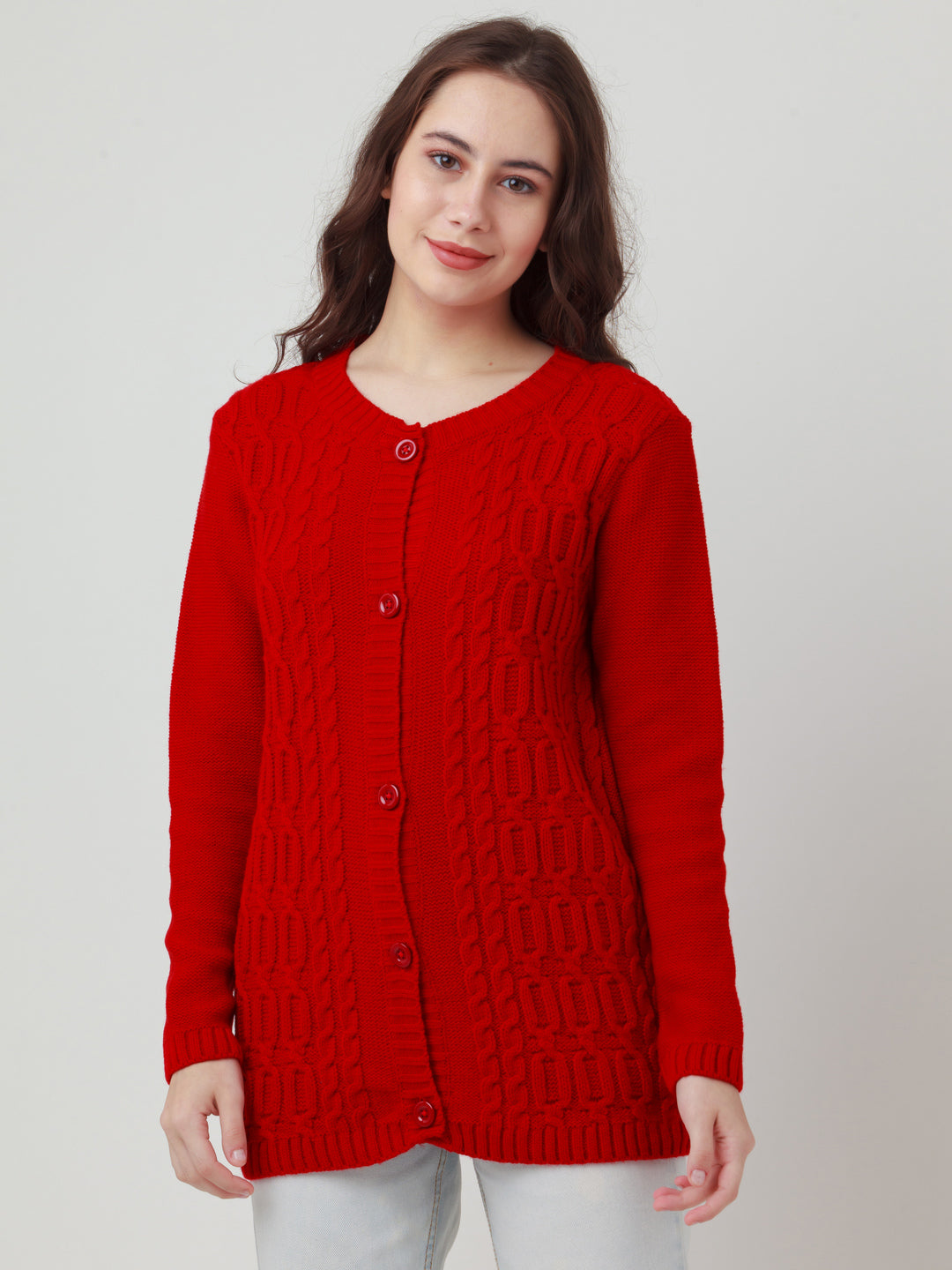 Red Solid Straight Sweater