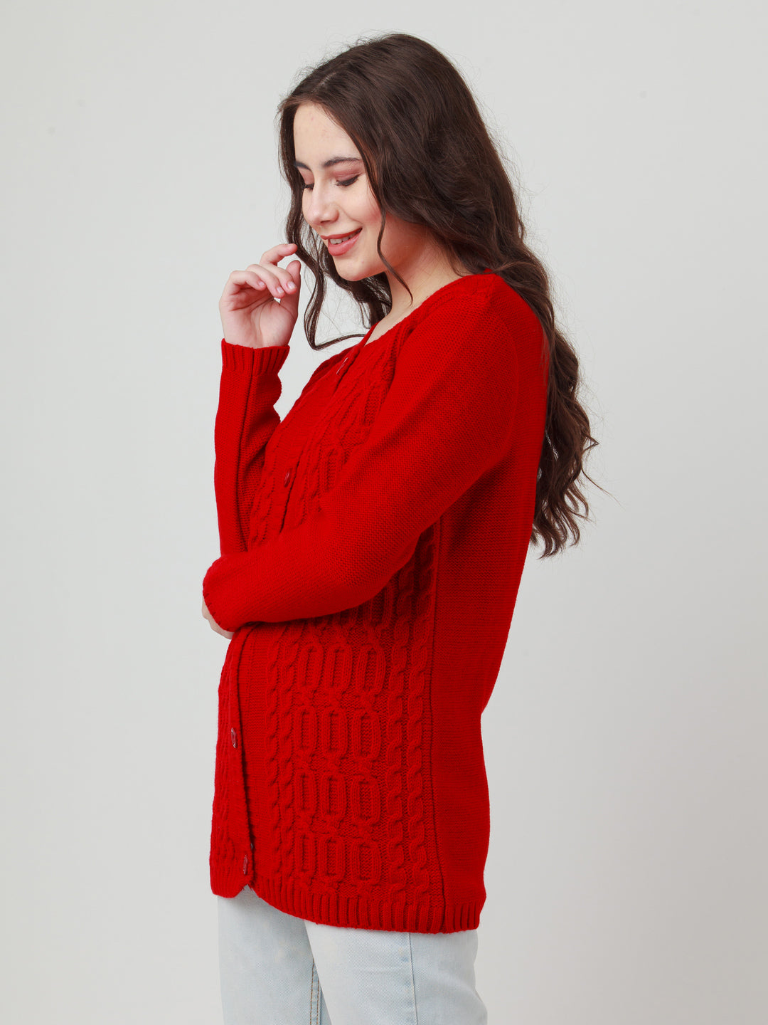 Red Solid Straight Sweater