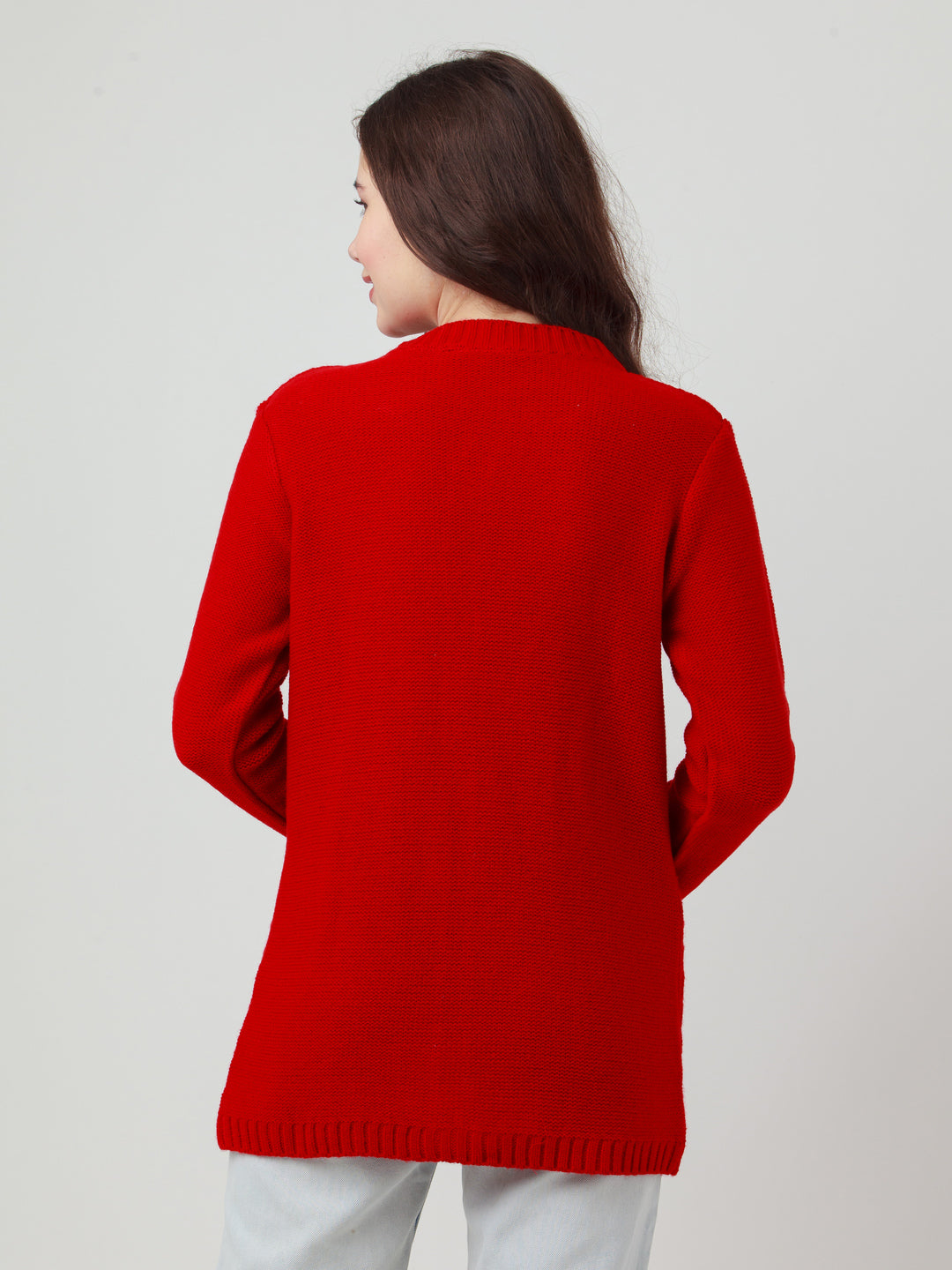 Red Solid Straight Sweater