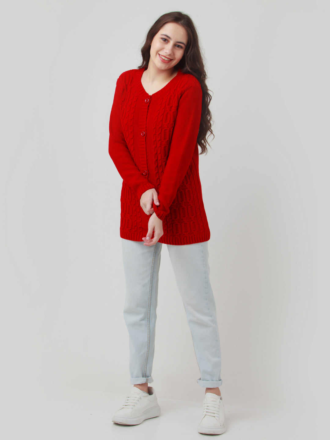 Red Solid Straight Sweater