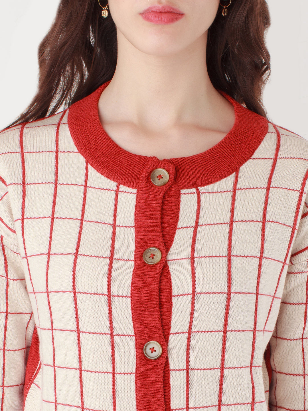 Multicolored Checked Buttoned Sweater