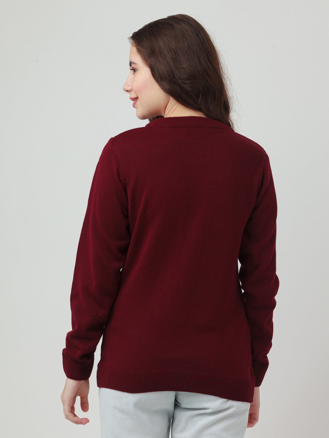 Maroon Embroidered Straight Sweater