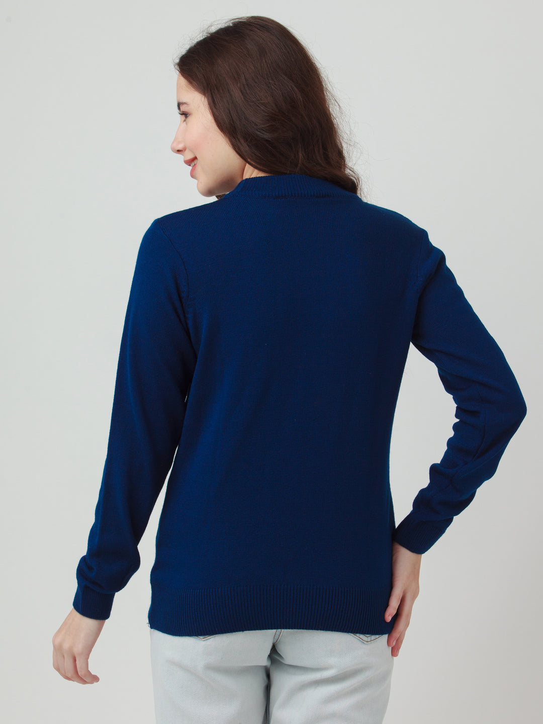 Blue Solid Straight Sweater