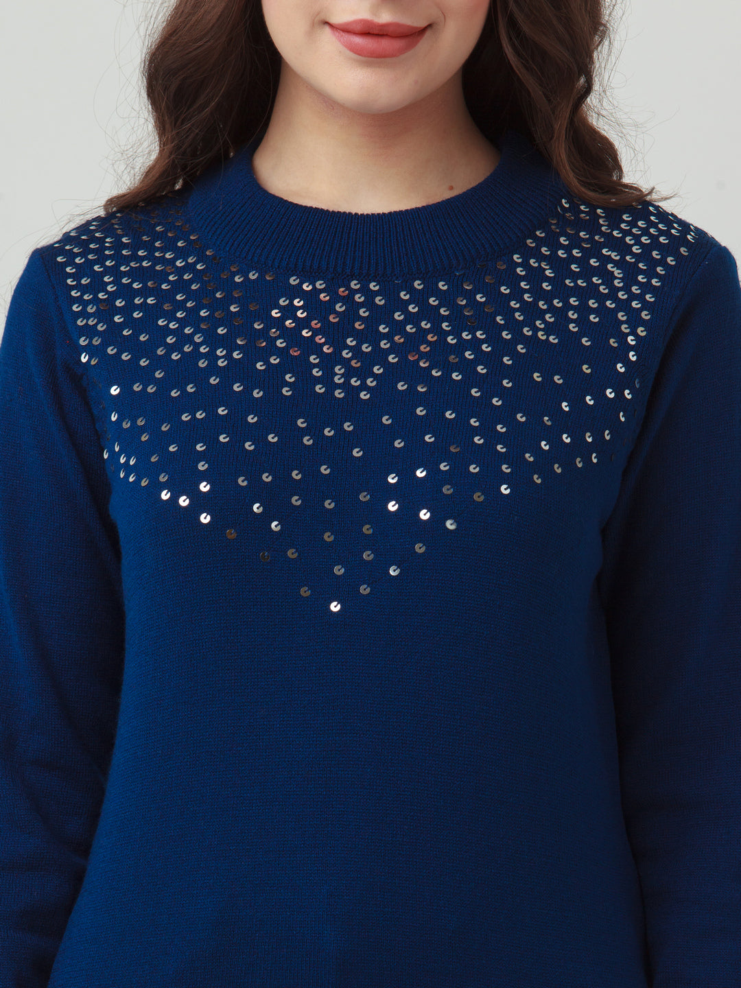 Blue Solid Straight Sweater