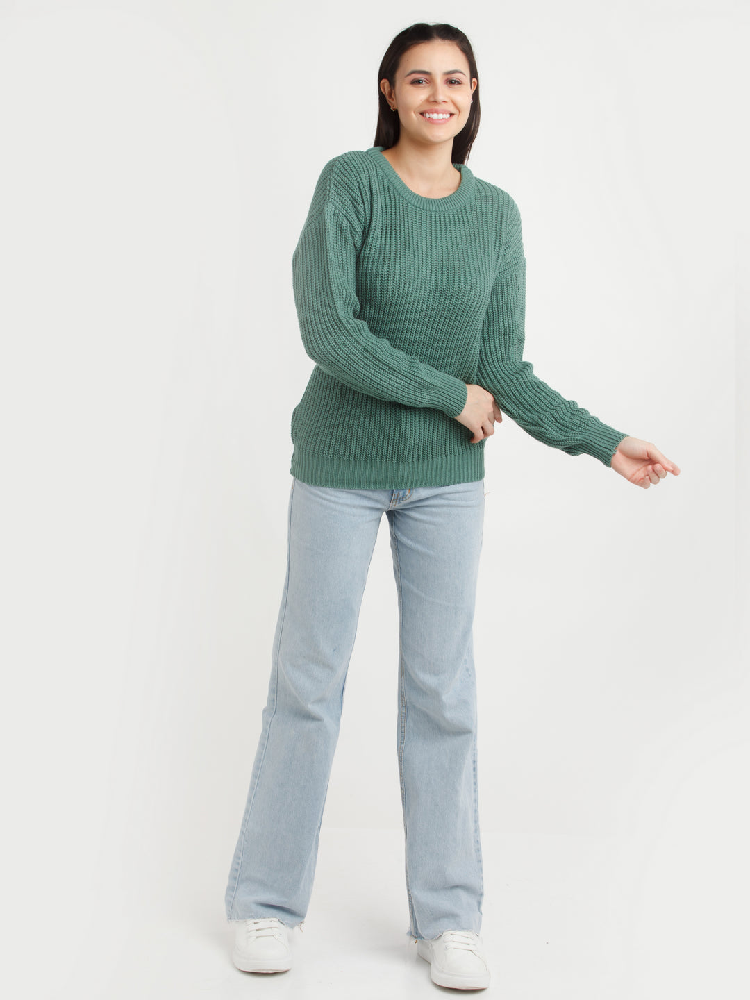 Green Solid Sweater