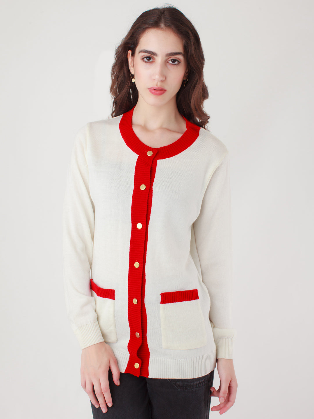 Multicolored Colourblocked Buttoned Sweater