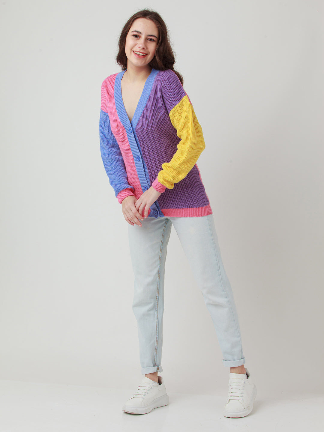 Multicolor Solid Buttoned Sweater