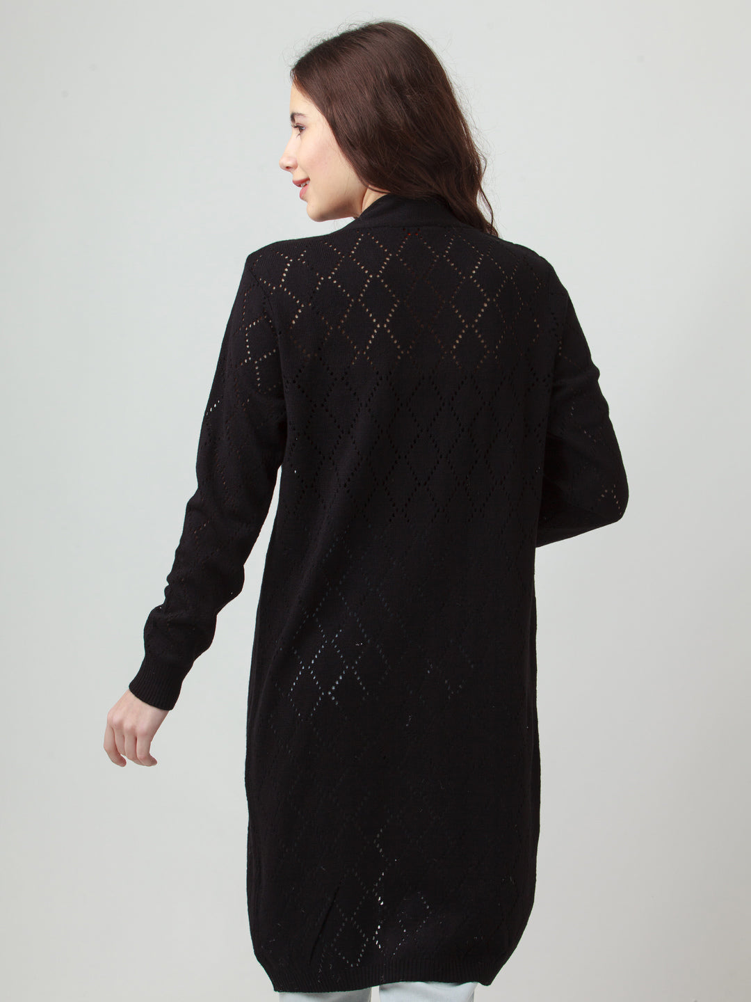 Black Solid Front-Open Longline Shrug