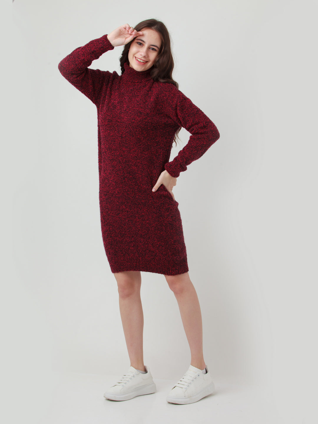 Red Solid Shift Sweater