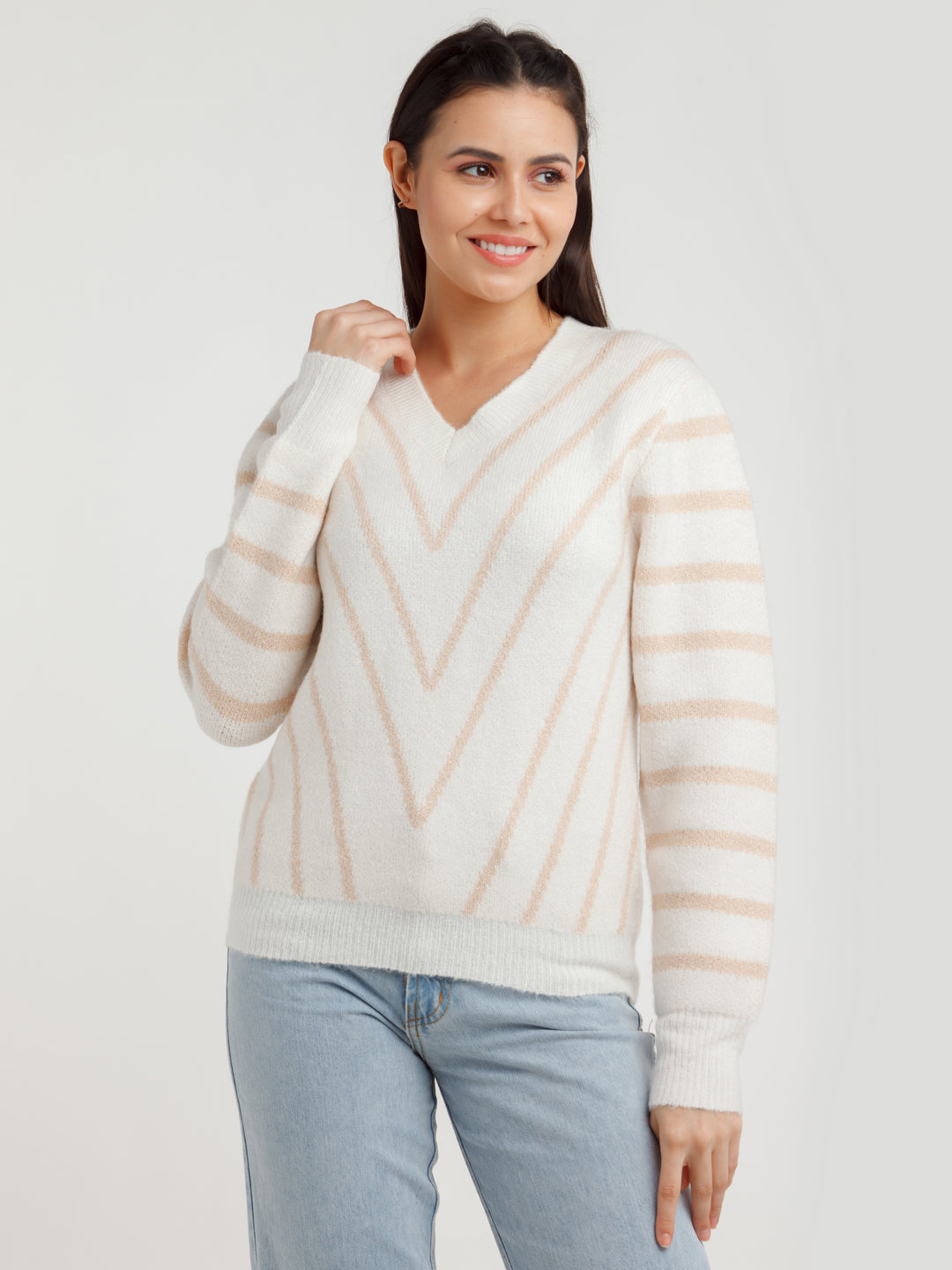 White Striped Sweater