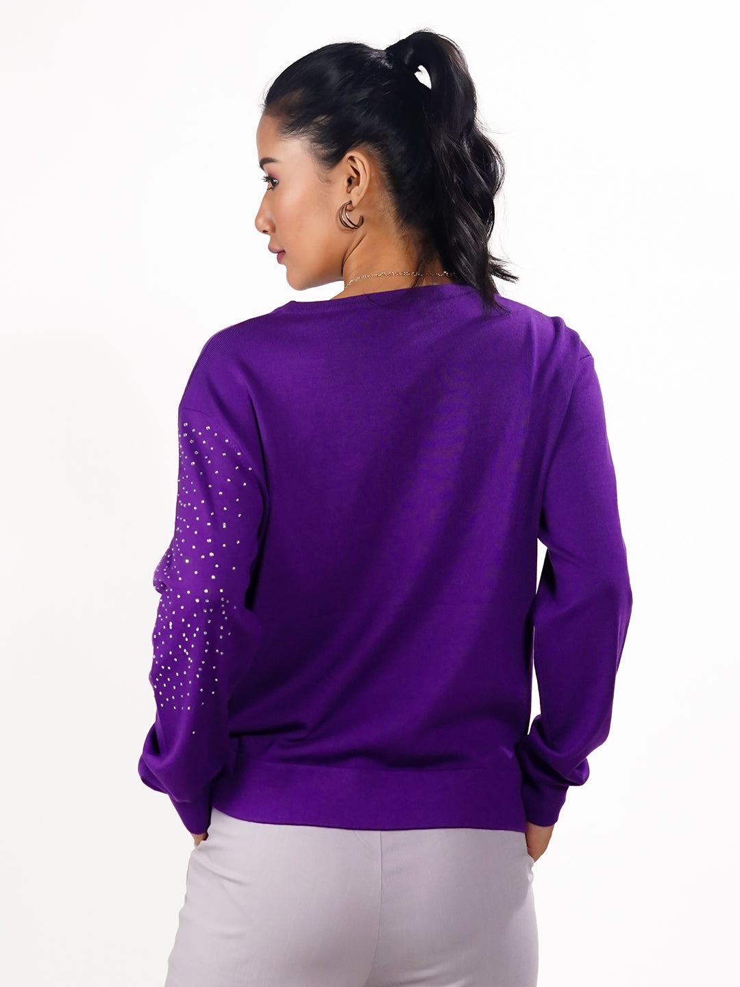 Purple Embellished Slip-On Sweater