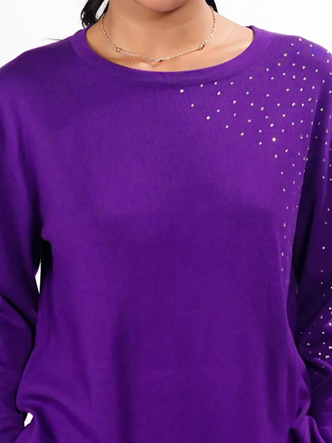 Purple Embellished Slip-On Sweater