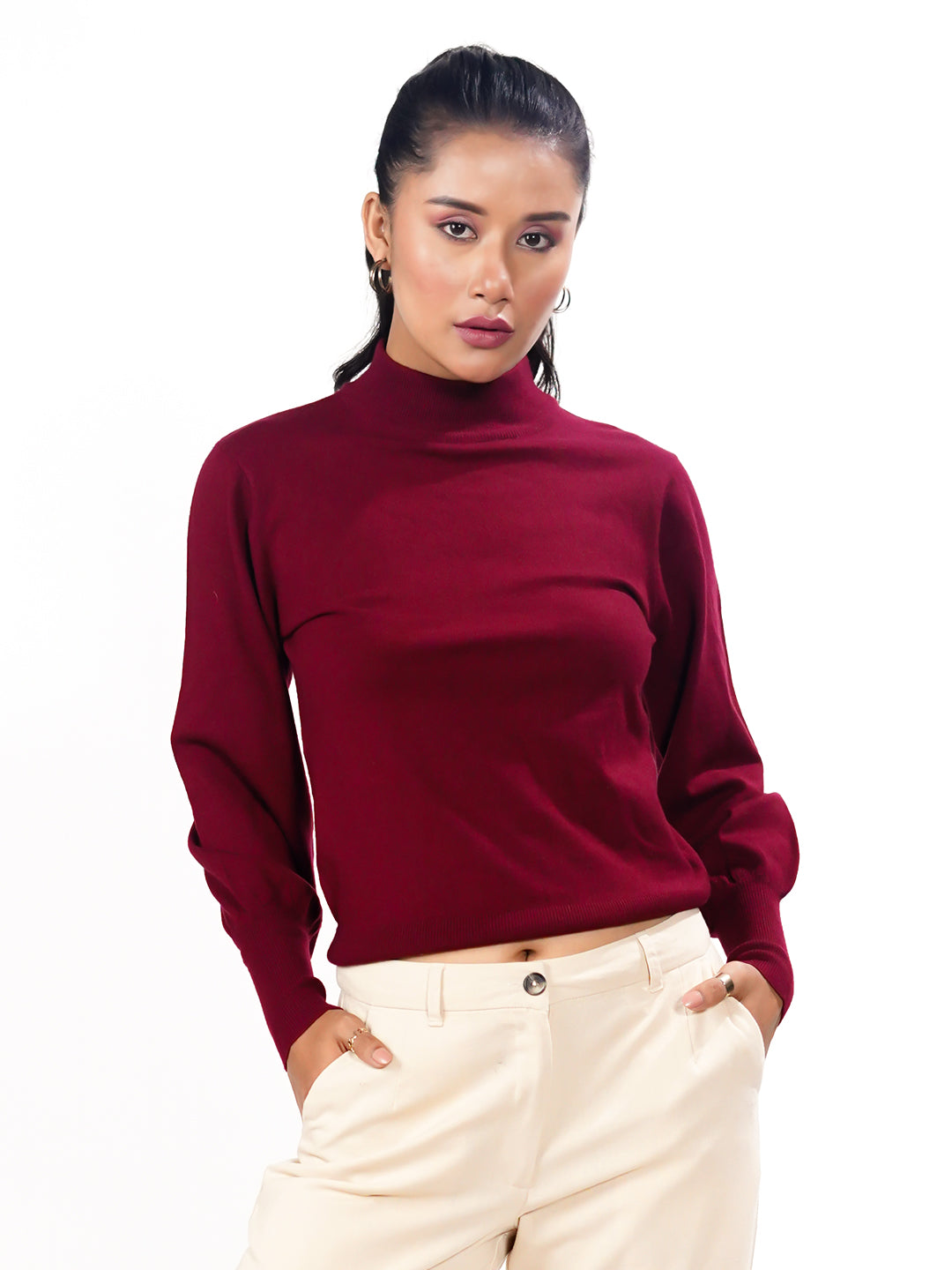 Maroon Solid Slip-On Sweater