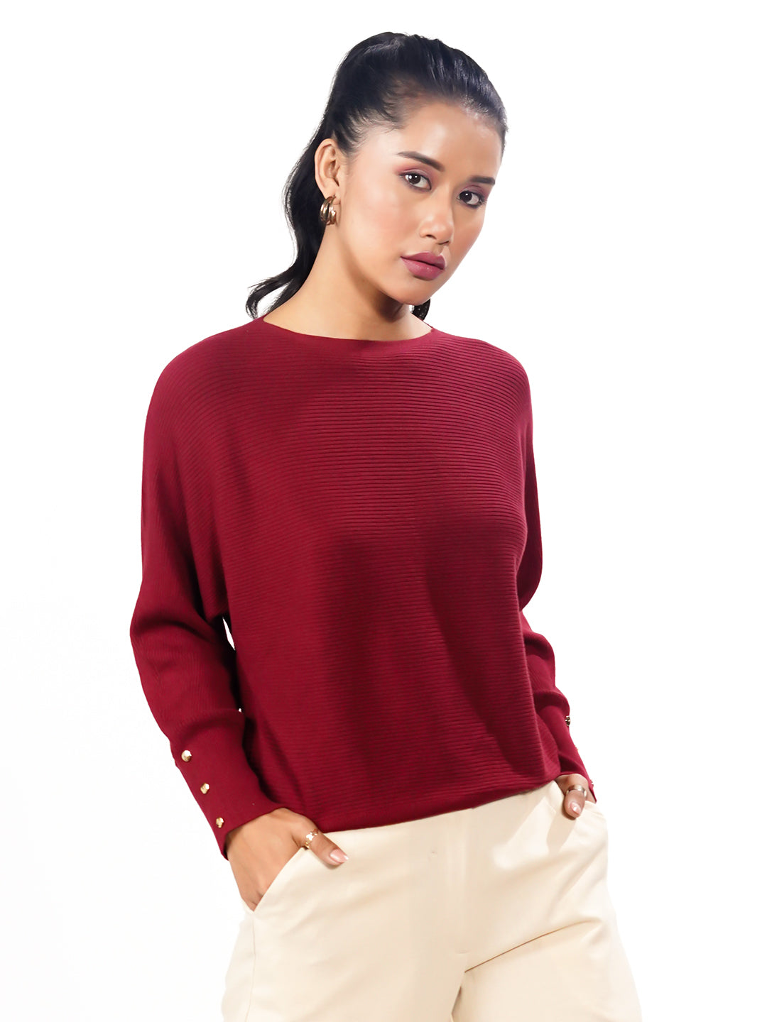 Maroon Solid Slip-On Sweater