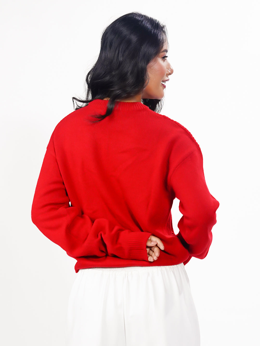 Red Solid Slip-On Sweater