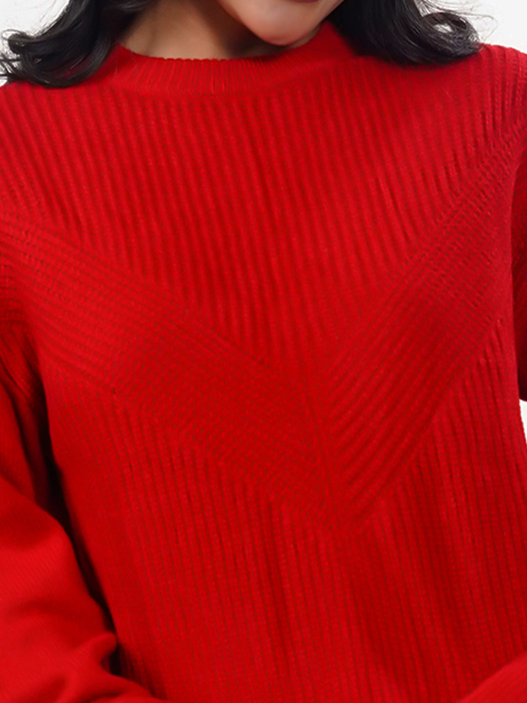 Red Solid Slip-On Sweater