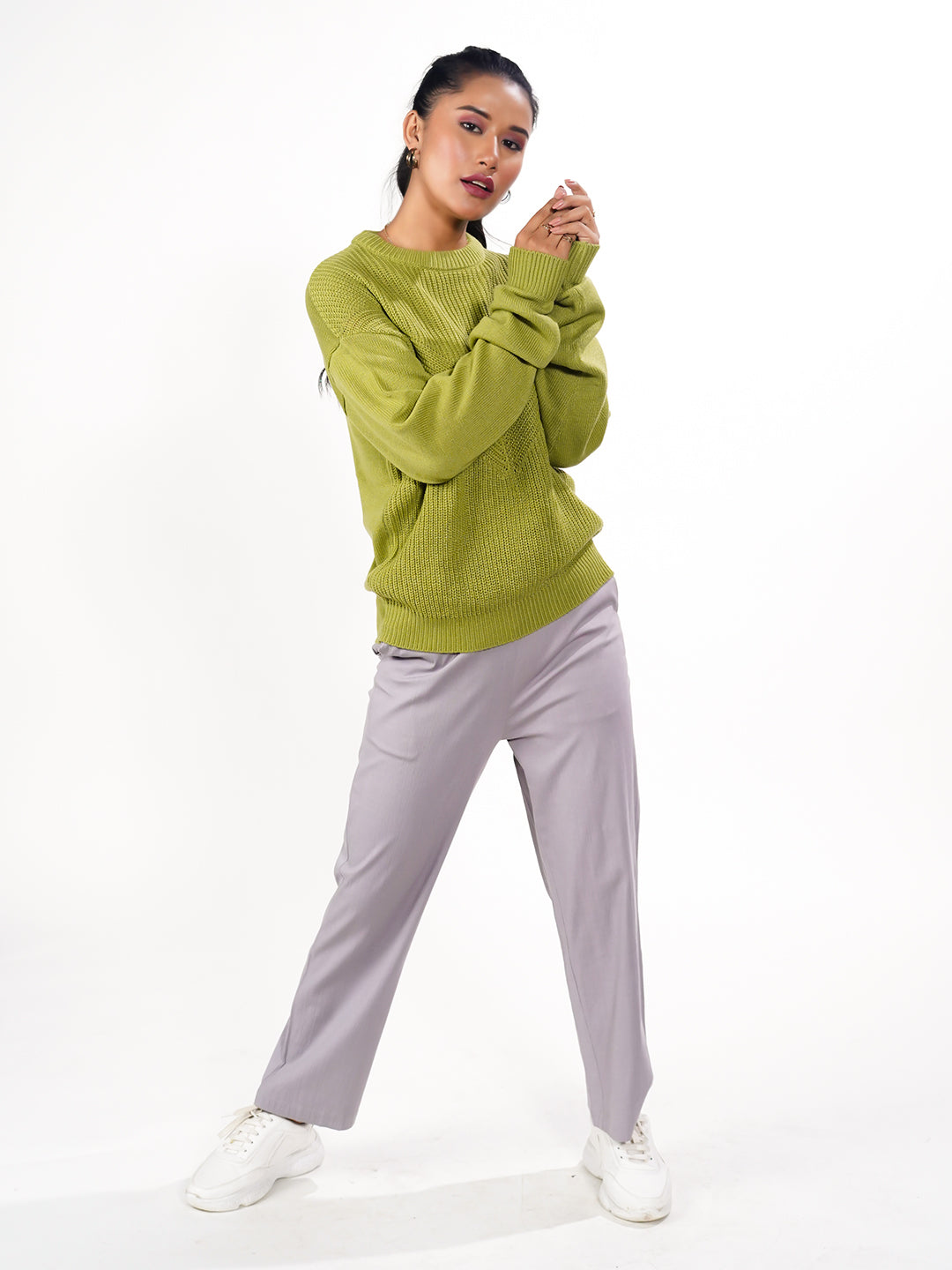 Green Solid Slip-On Sweater