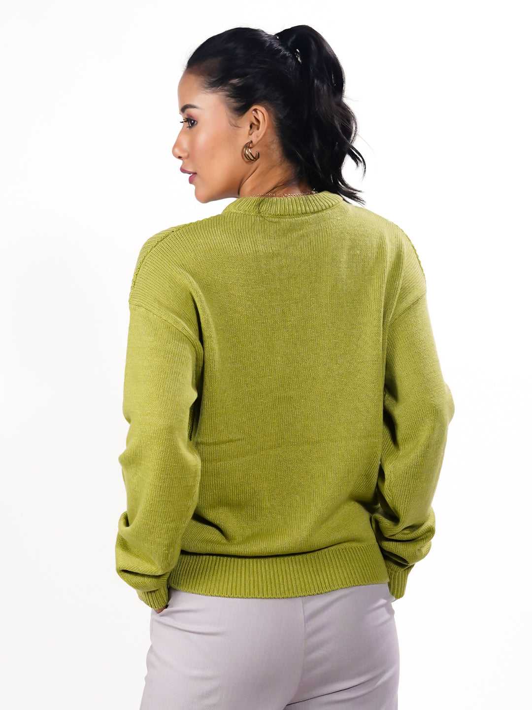 Green Solid Slip-On Sweater