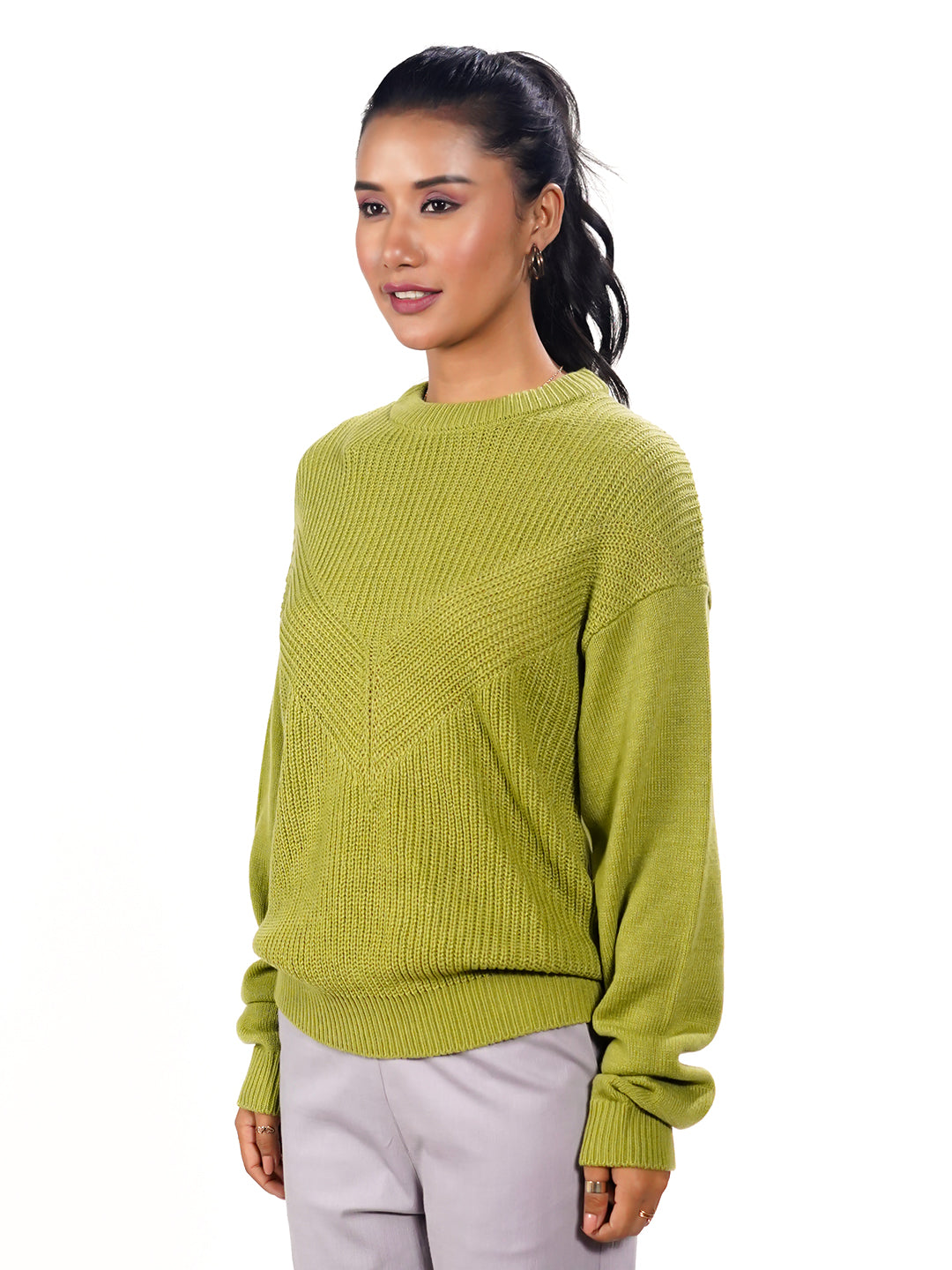 Green Solid Slip-On Sweater