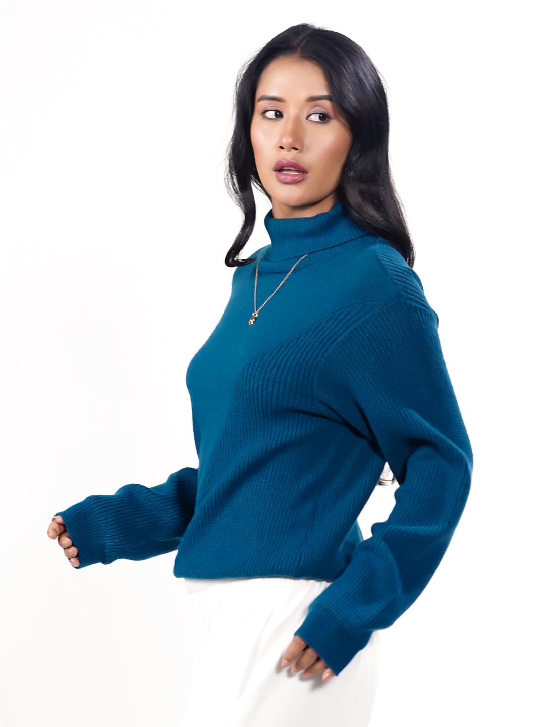 Teal Solid Slip-On Sweater