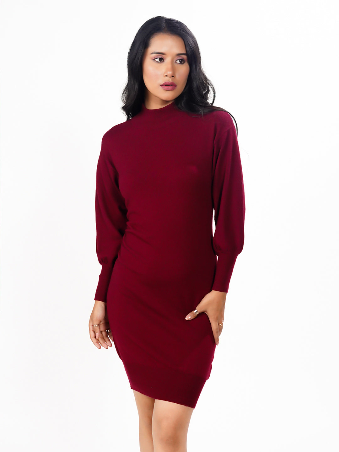 Maroon Solid Slip-On Short Dress