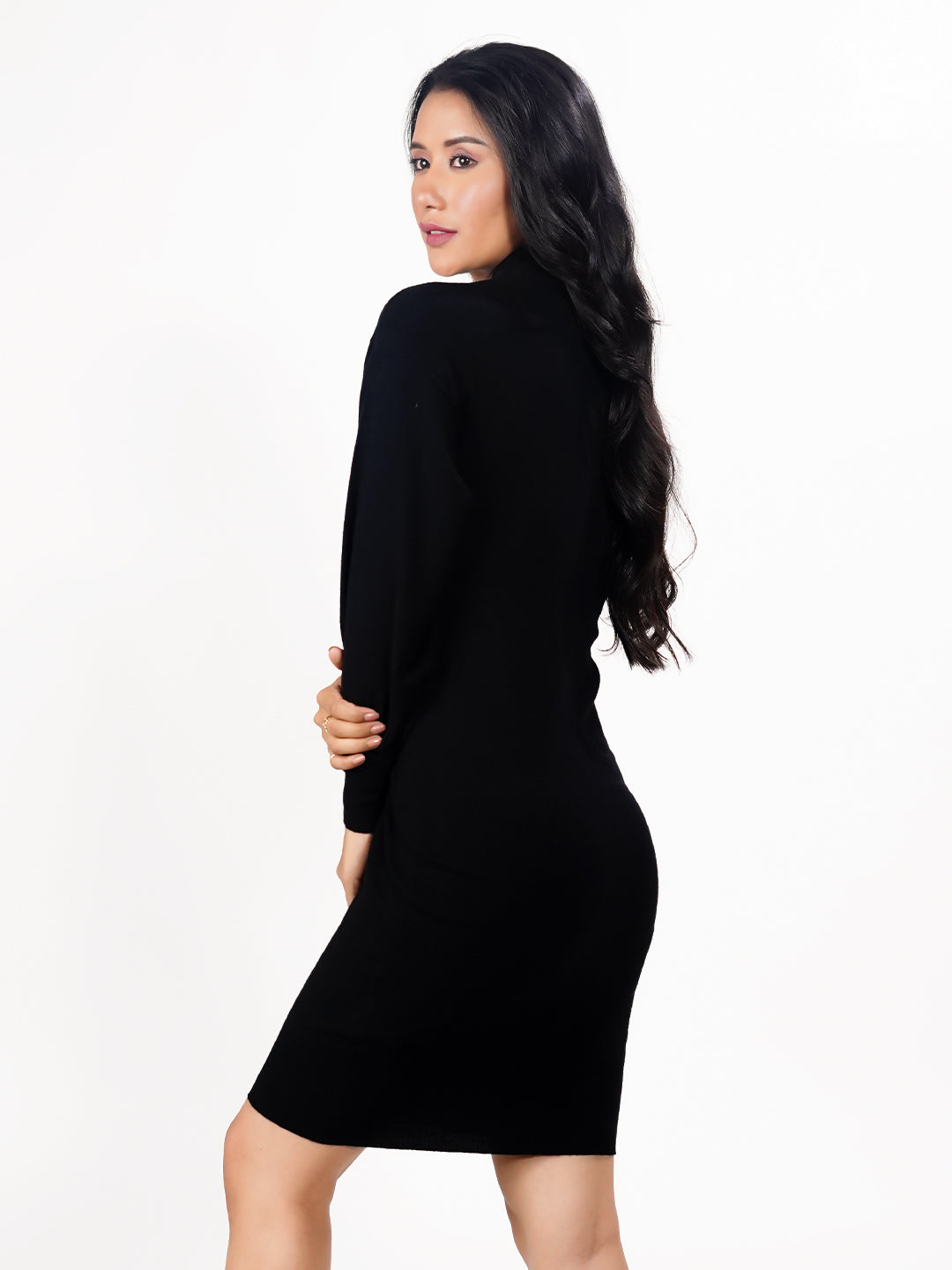 Black Solid Slip-On Short Dress