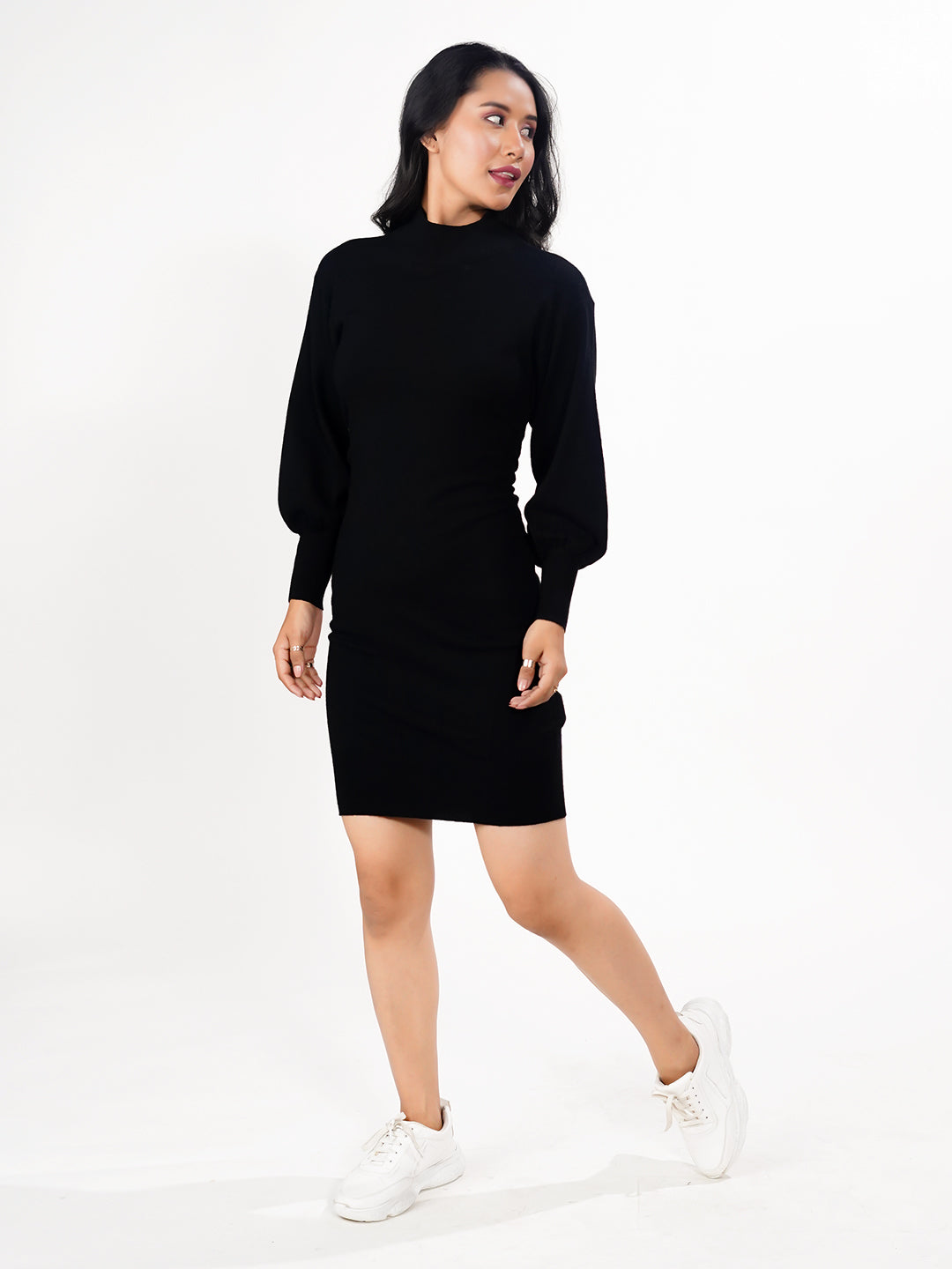 Black Solid Slip-On Short Dress