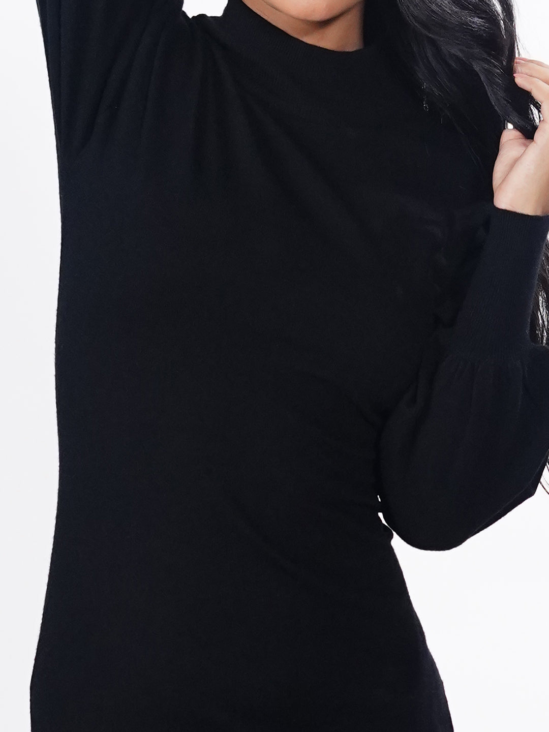 Black Solid Slip-On Short Sweater Dress