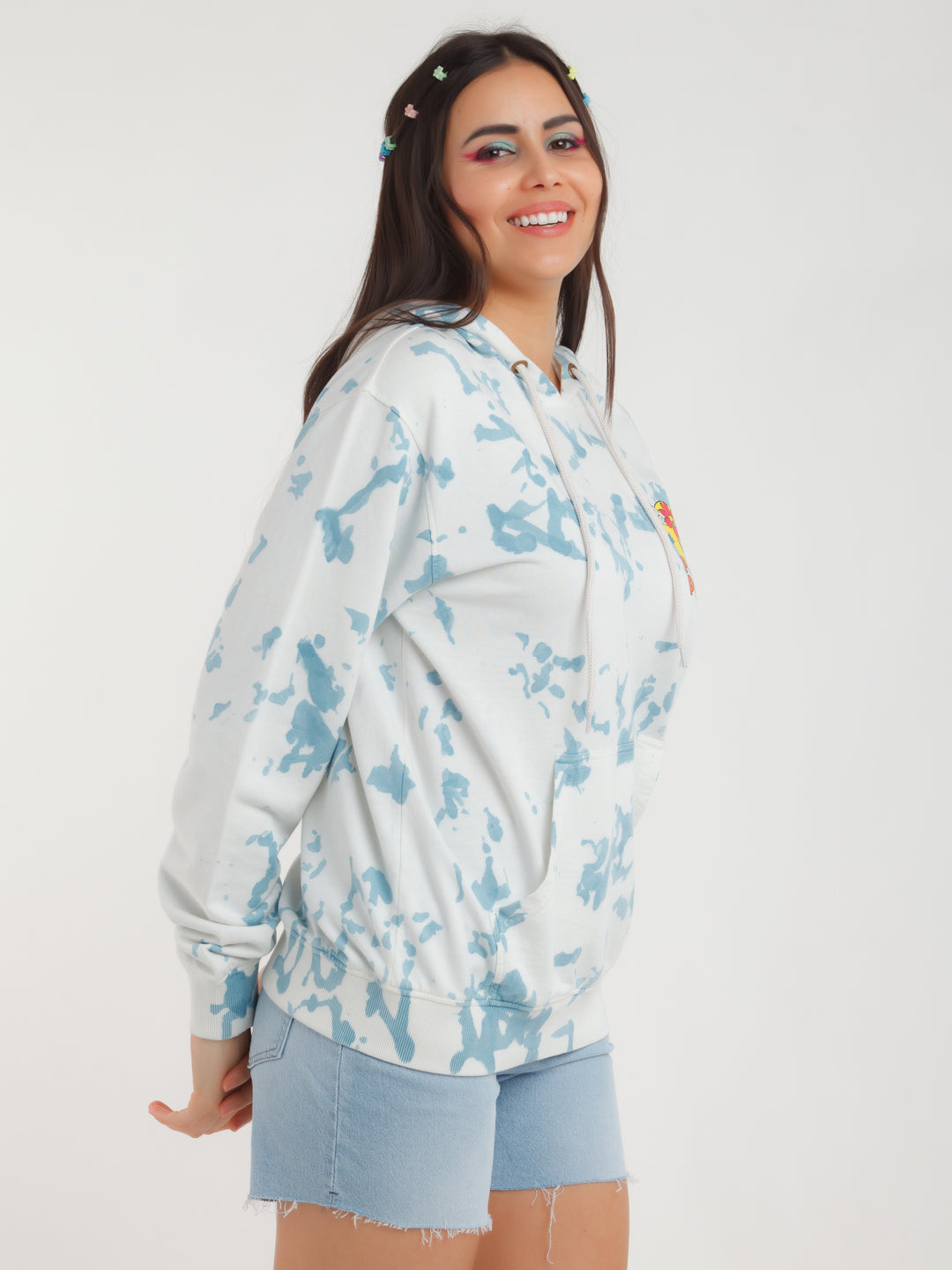 Blue Printed Hoodie