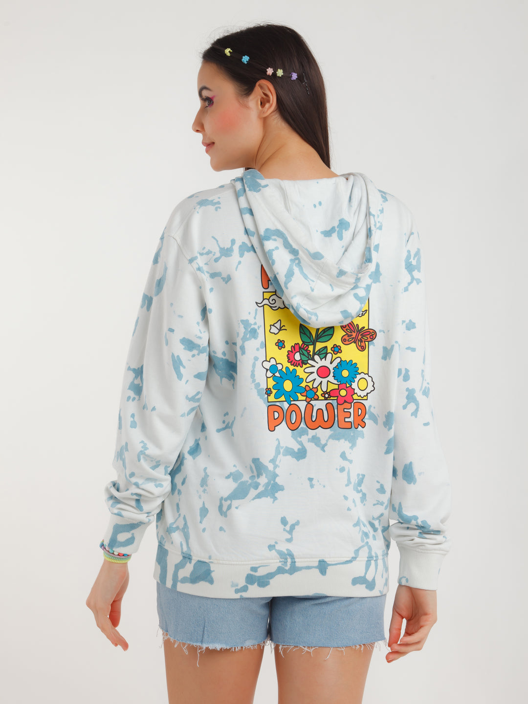 Blue Printed Hoodie