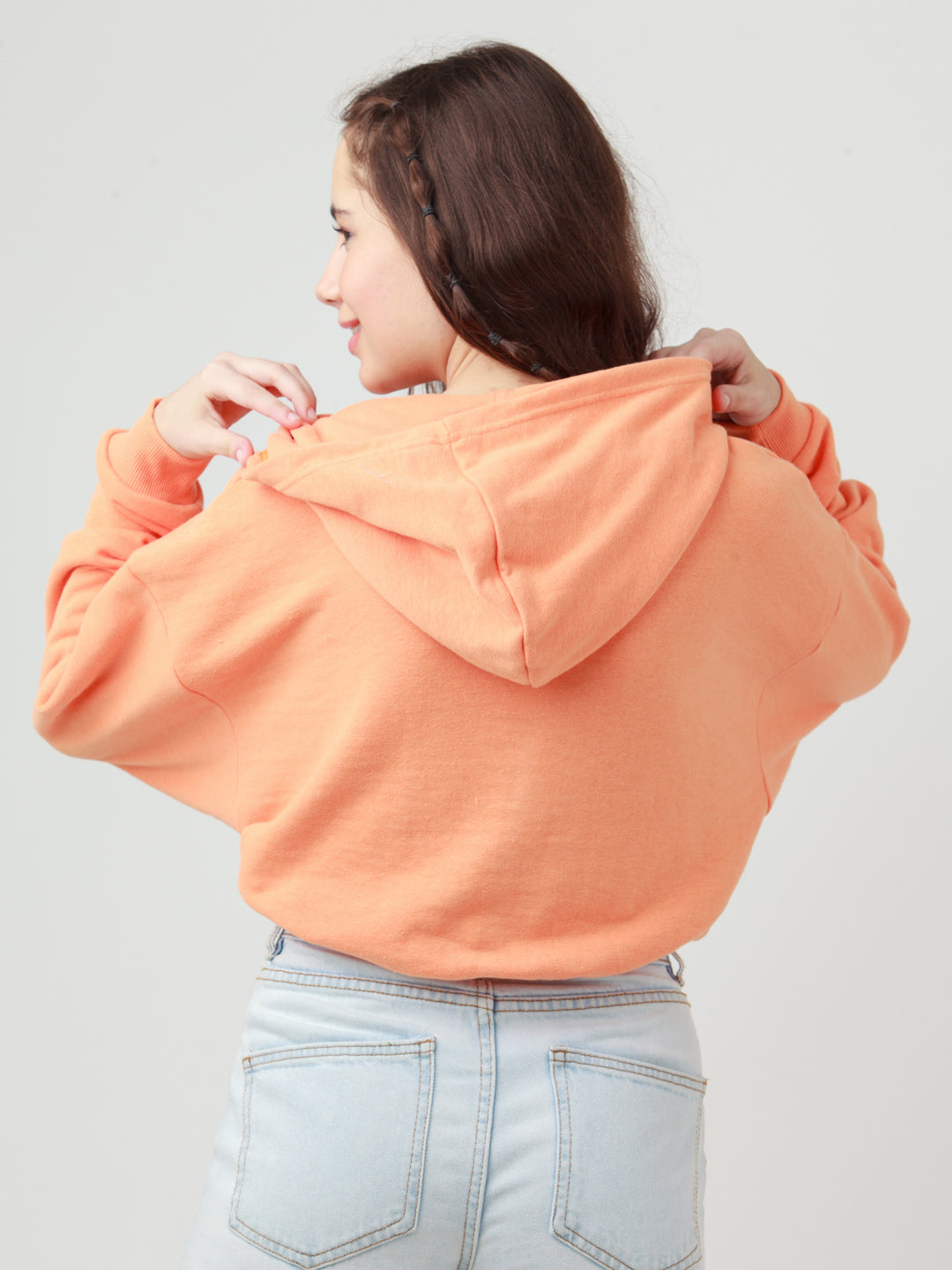 Orange Solid Cropped Sweatshirt