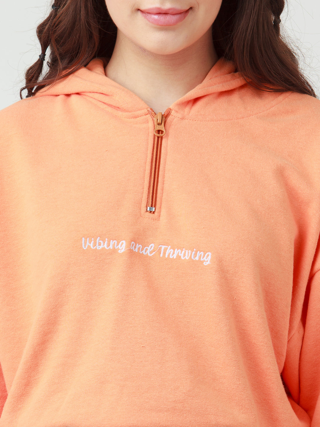 Orange Solid Cropped Sweatshirt