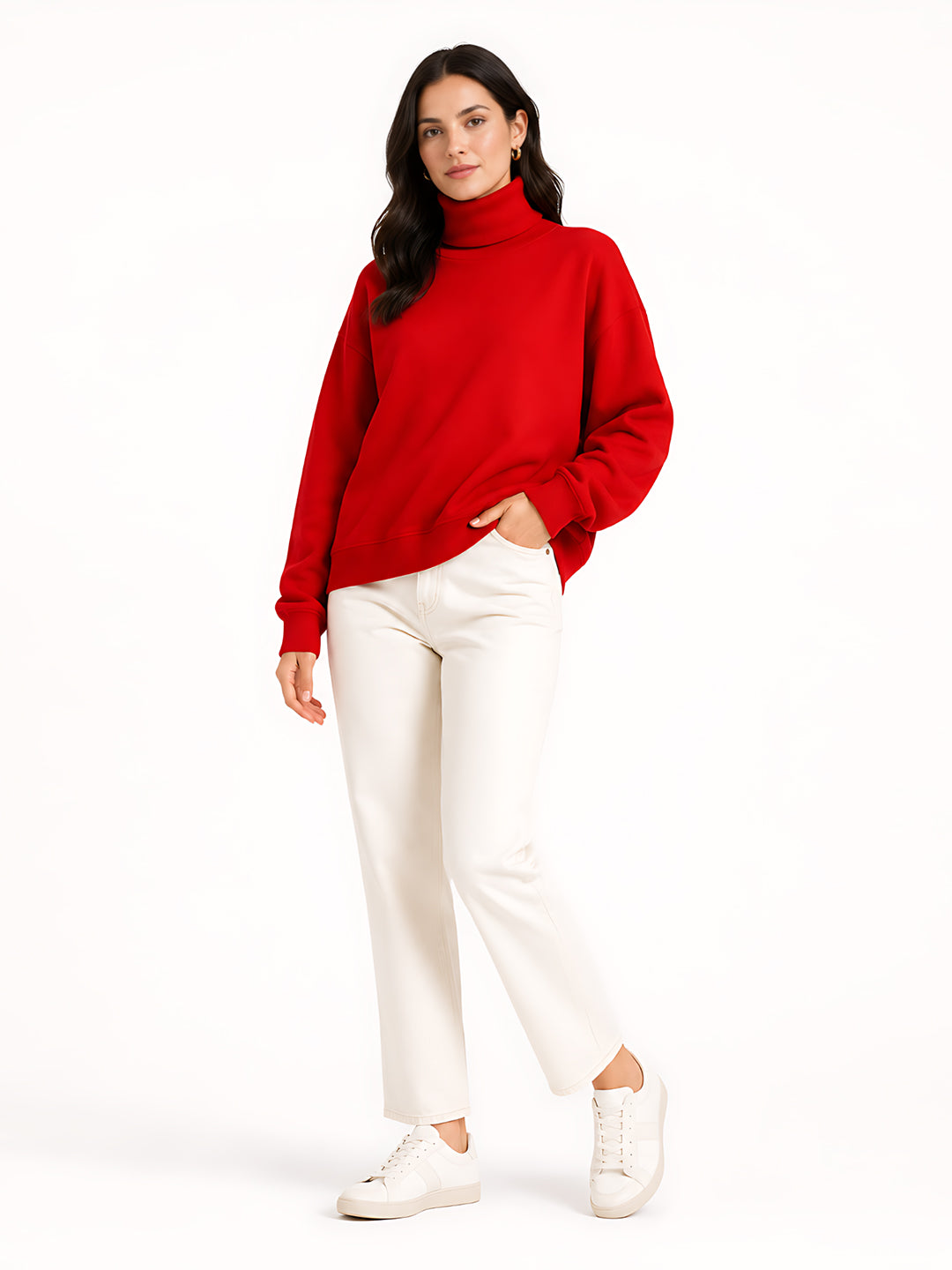 Red Solid Straight Sweatshirt