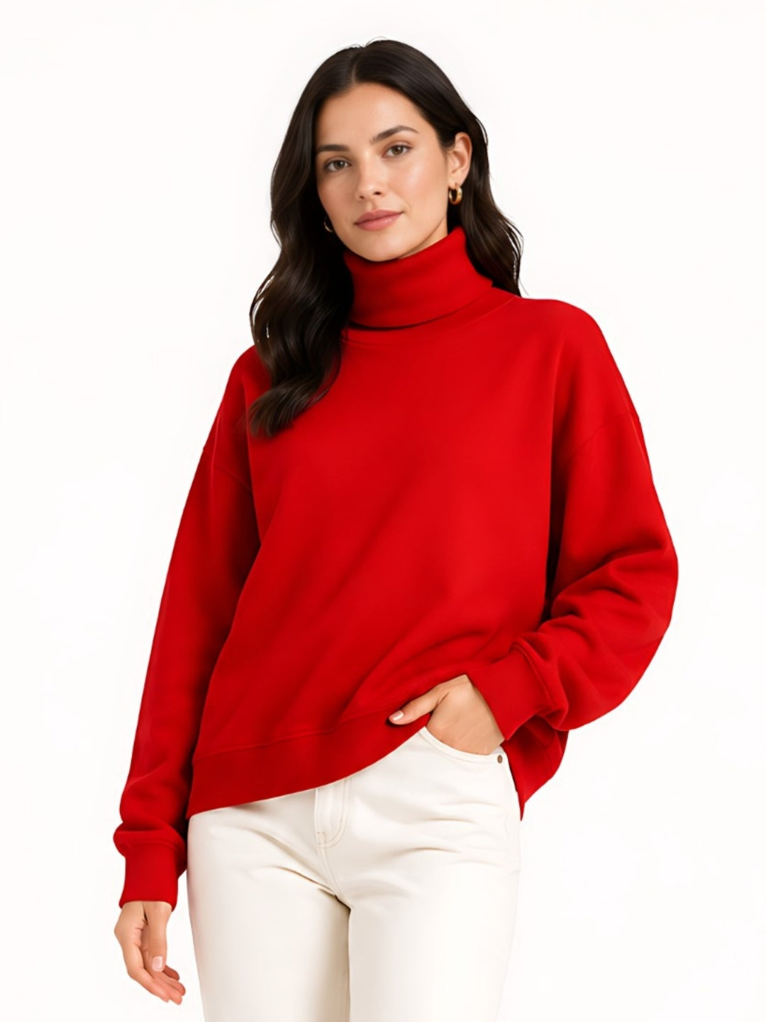 Red Solid Straight Sweatshirt