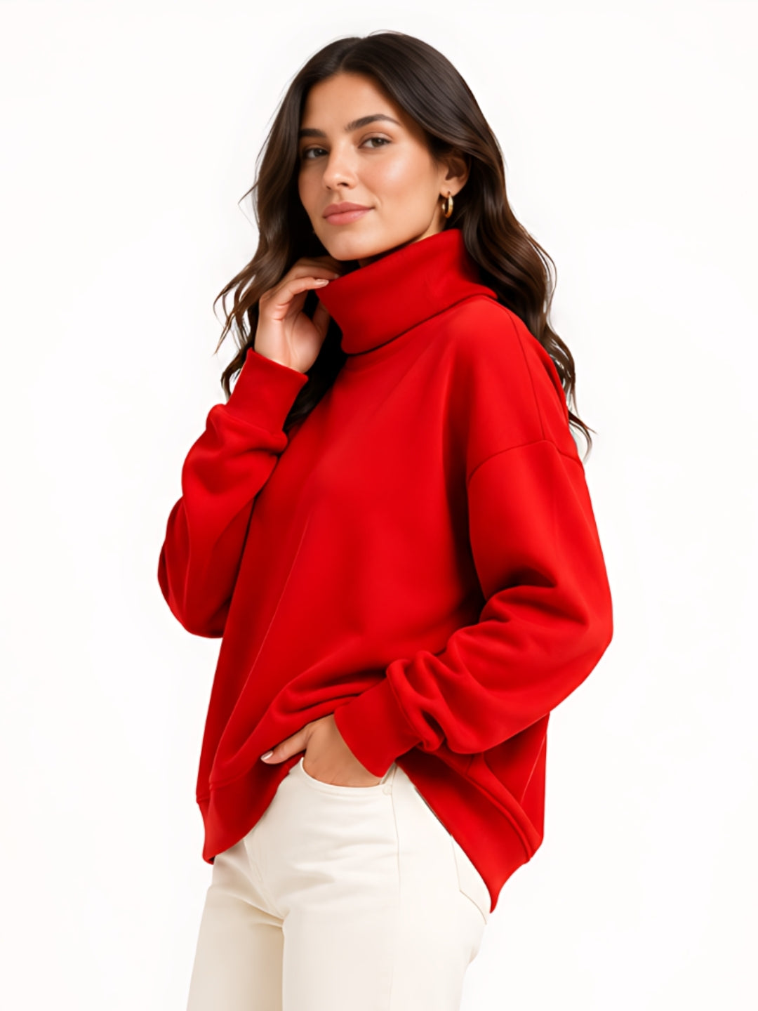 Red Solid Straight Sweatshirt