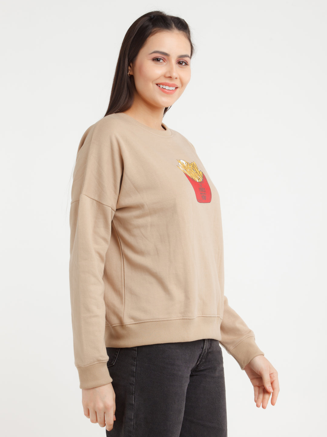 Beige Printed Sweatshirt