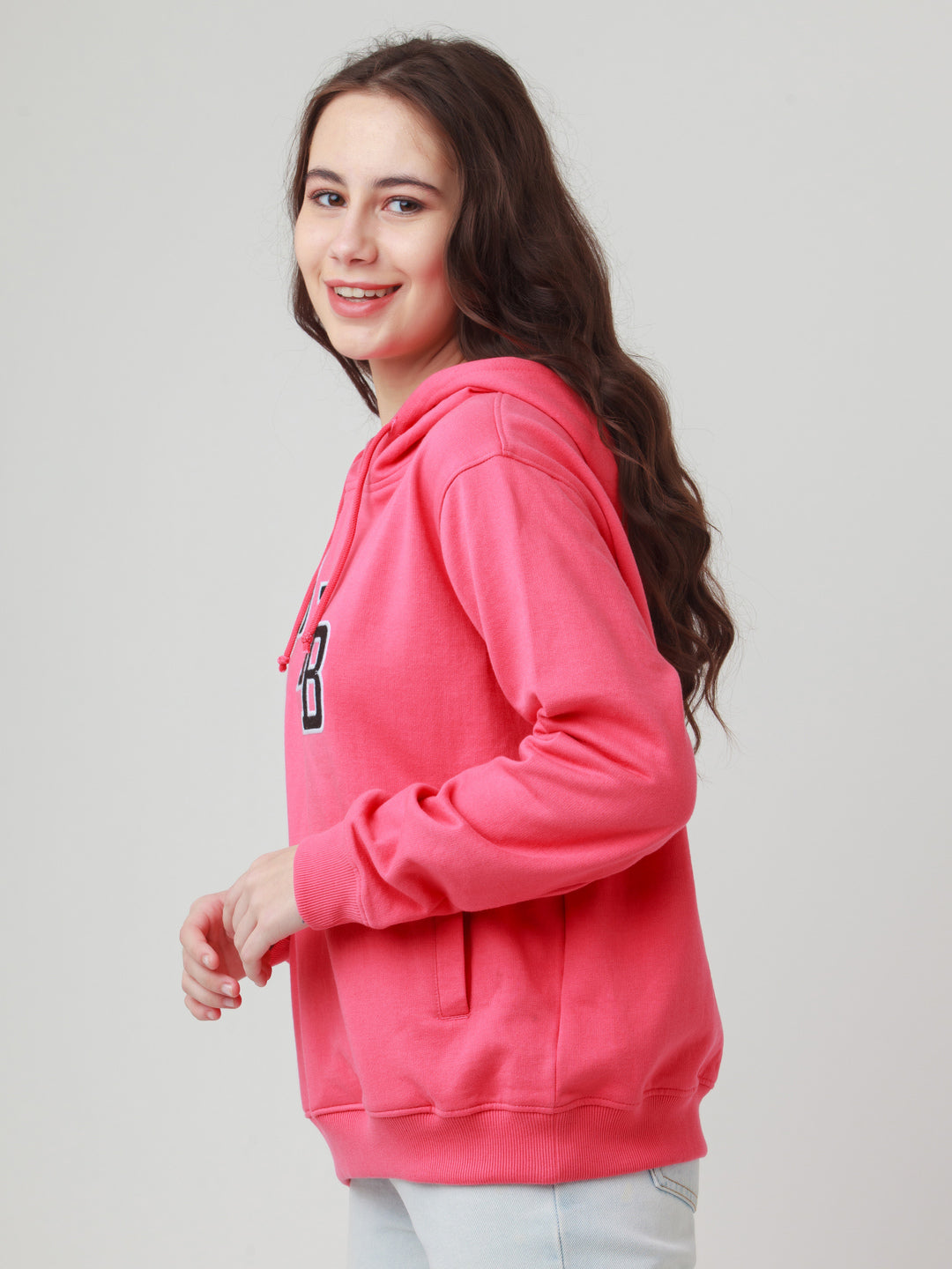 Pink Solid Hoodie Sweatshirt