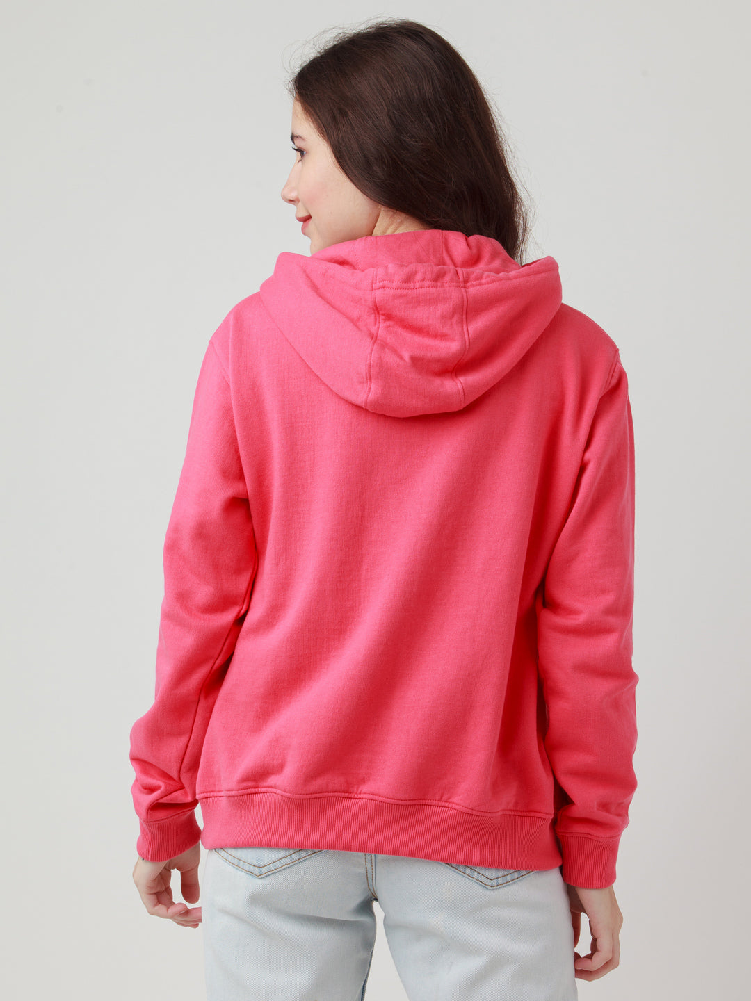 Pink Solid Hoodie Sweatshirt