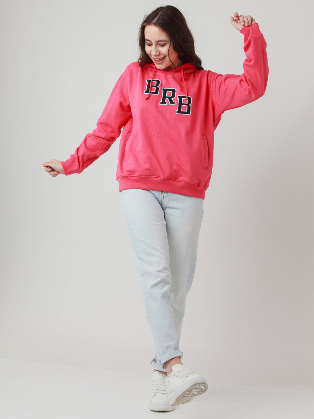 Pink Solid Hoodie Sweatshirt