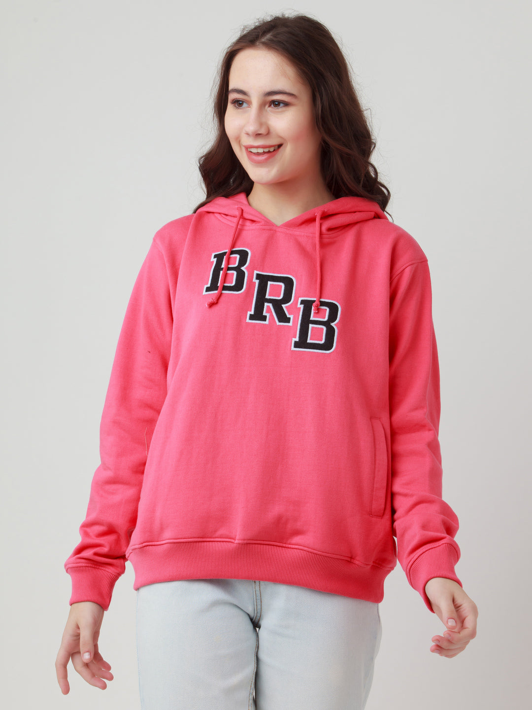 Pink Solid Hoodie Sweatshirt