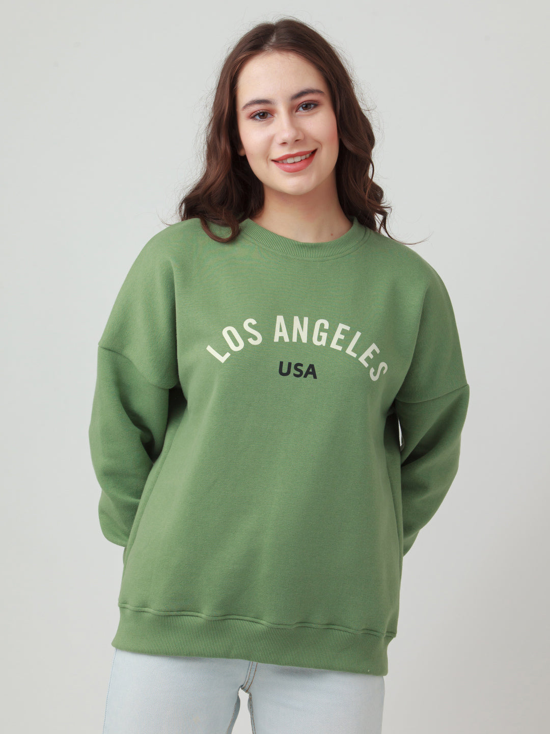Green Solid Straight Sweatshirt