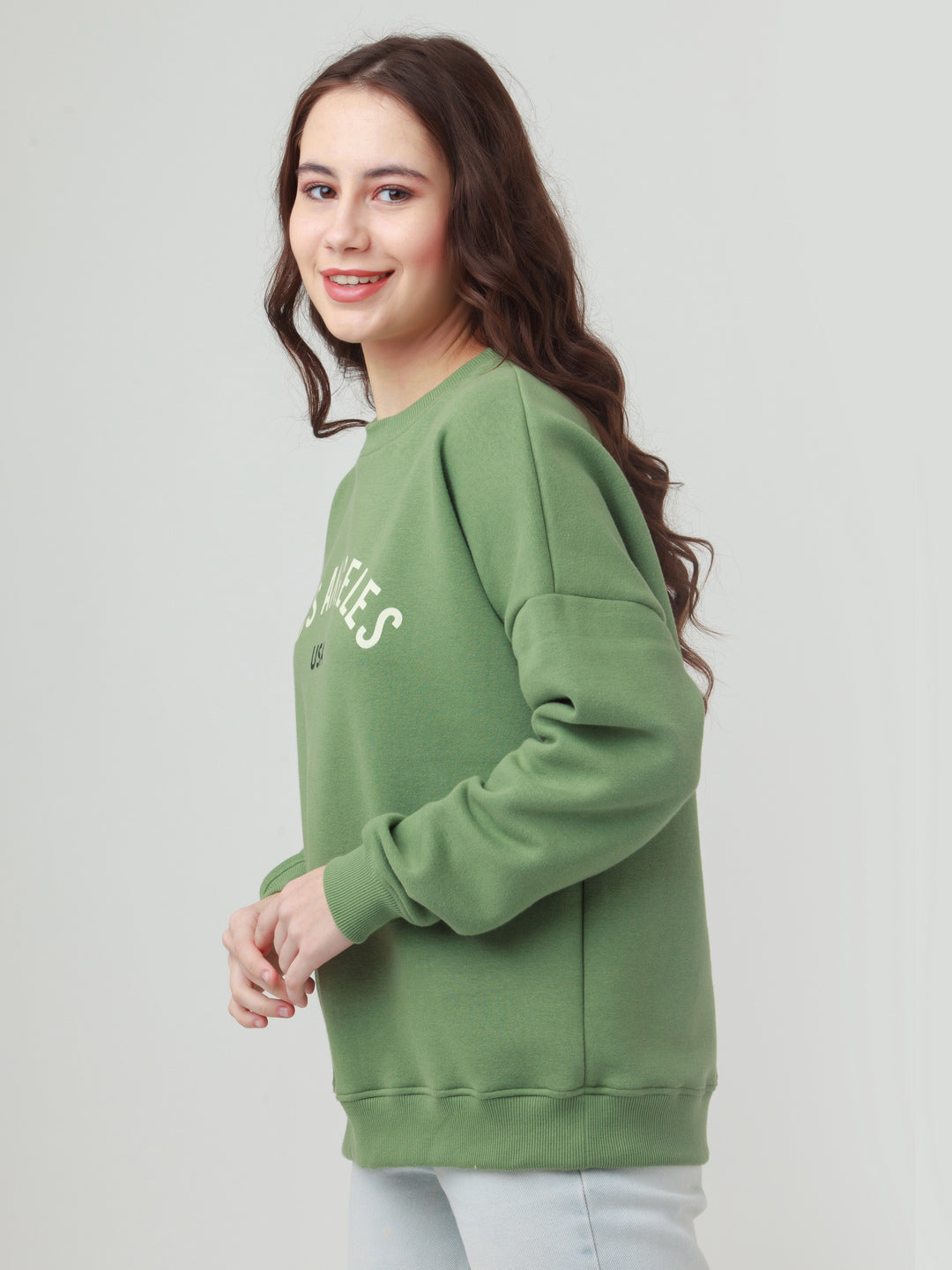 Green Solid Straight Sweatshirt