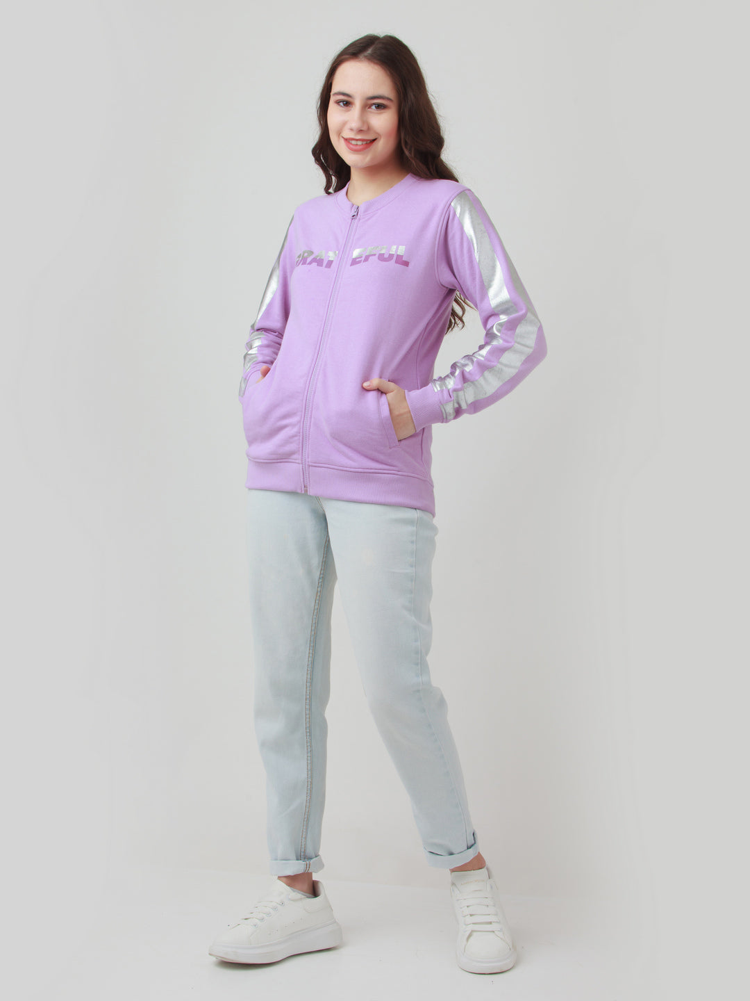 Purple Solid Straight Sweatshirt