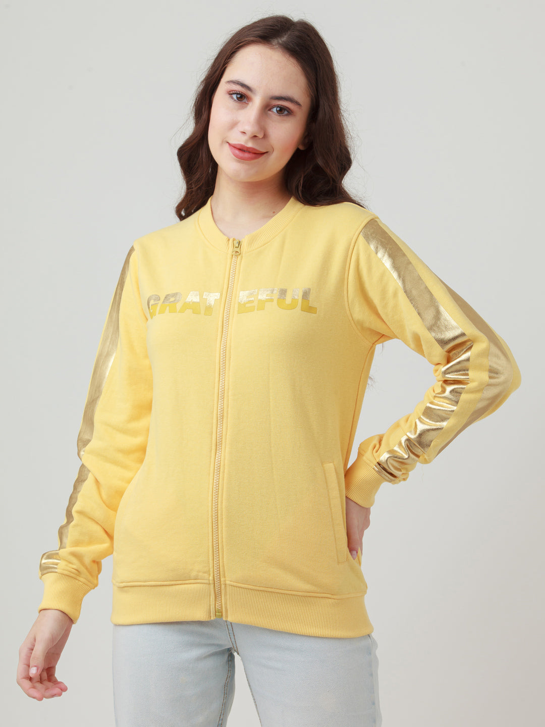 Yellow Solid Straight Sweatshirt