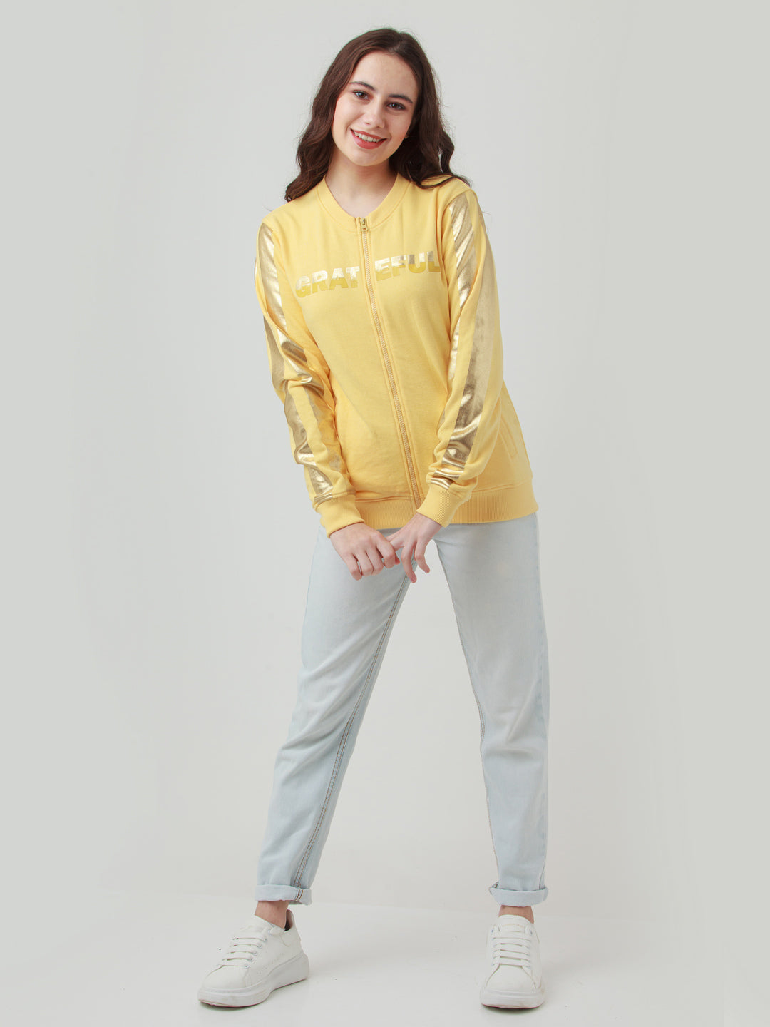 Yellow Solid Straight Sweatshirt