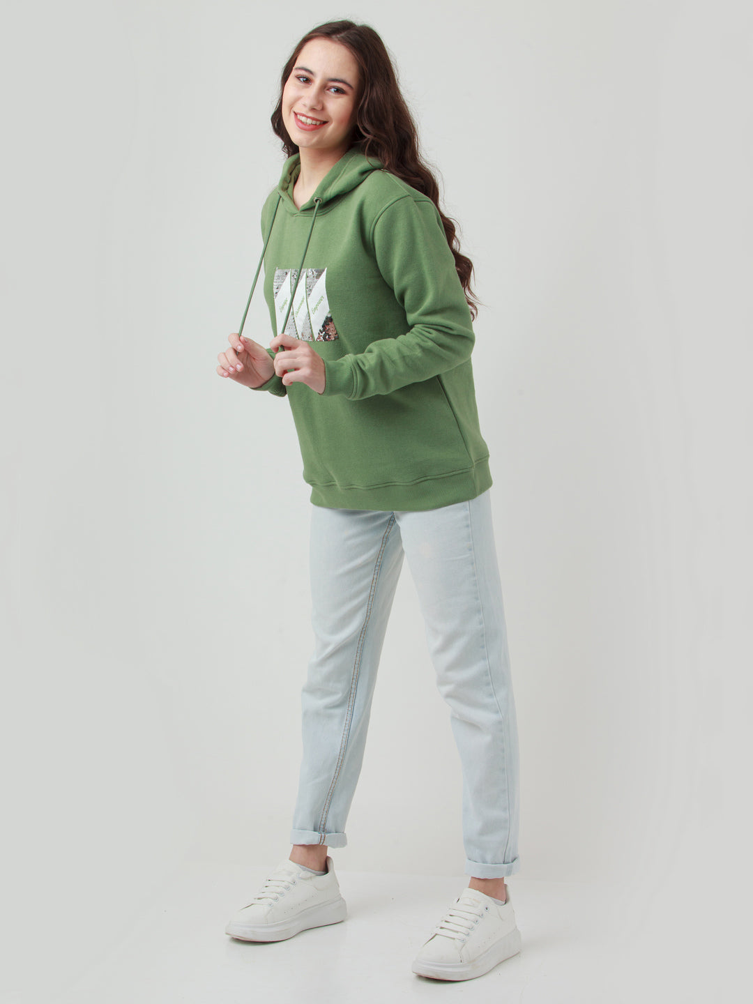 Green Solid Hoodie Sweatshirt