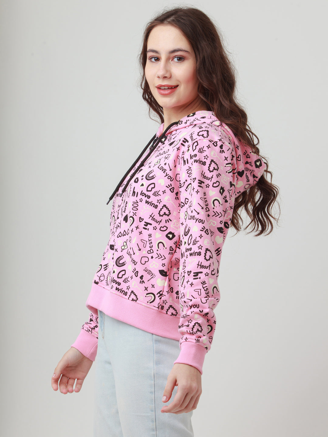 Pink Printed Hoodie Sweatshirt